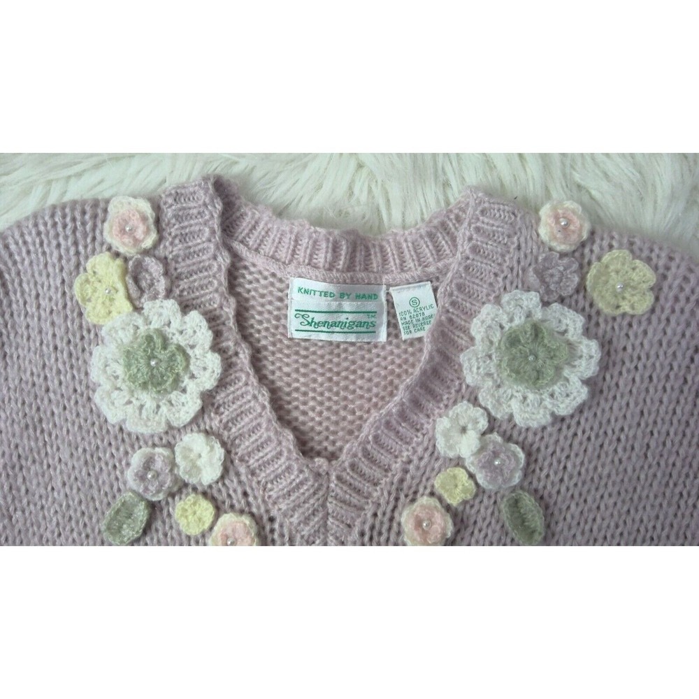 Vintage Shenangains Mauve Sweater Knit Floral V-neck Women's S - Picture 1 of 2
